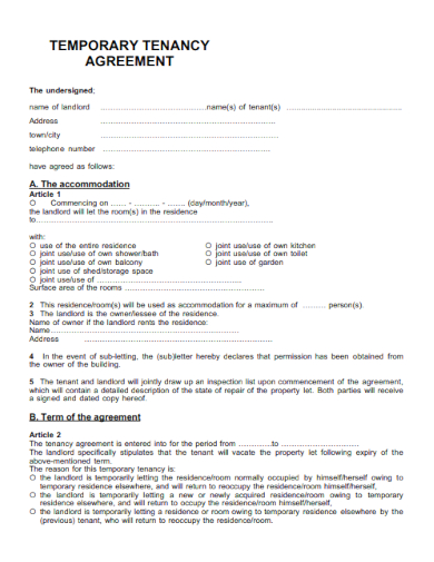 sample temporary tenancy agreement