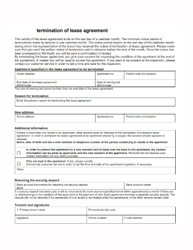sample termination of lease agreement by tenant