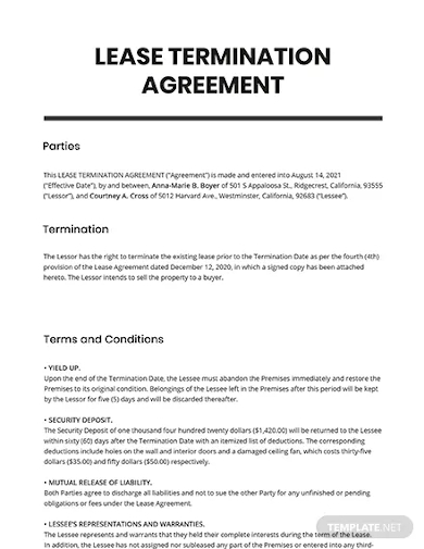 sample termination of lease agreement