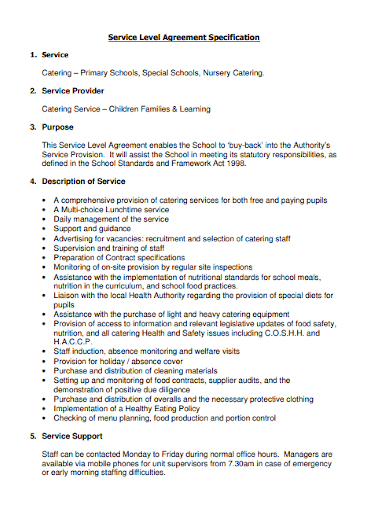 school catering service level agreement