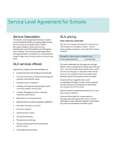 school legal service level agreement