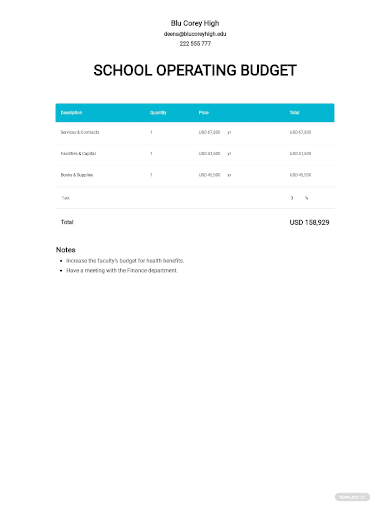 school operating budget template
