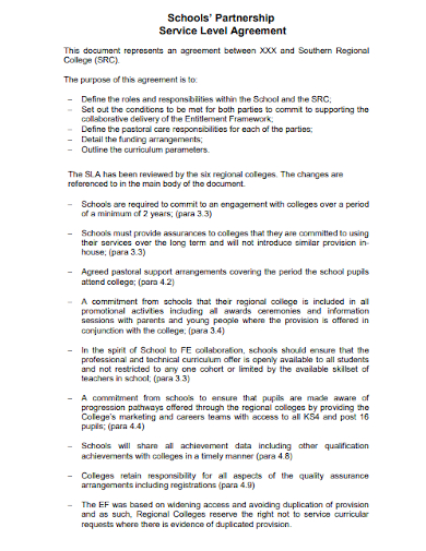 school partnership service level agreement