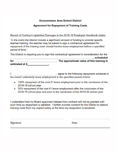 school training repayment agreement