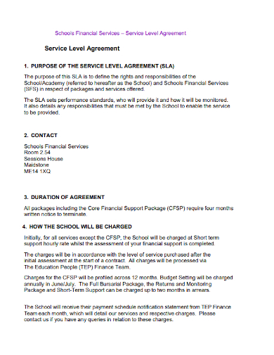 schools financial service level agreement