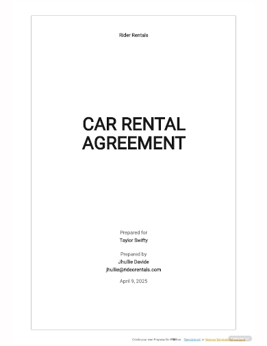 simple car rental agreement template