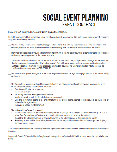 social event planning contract