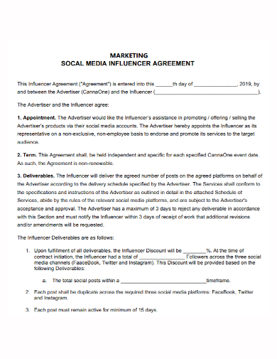 social media influencer marketing agreement