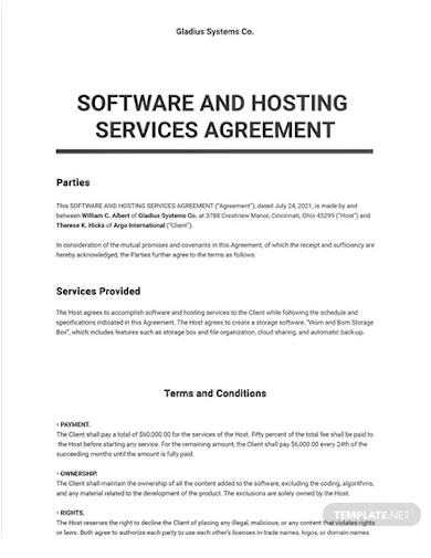 software and hosting services agreement template