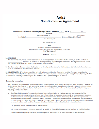 standard artist non disclosure agreement