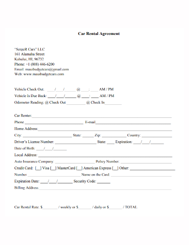 standard car rental agreement