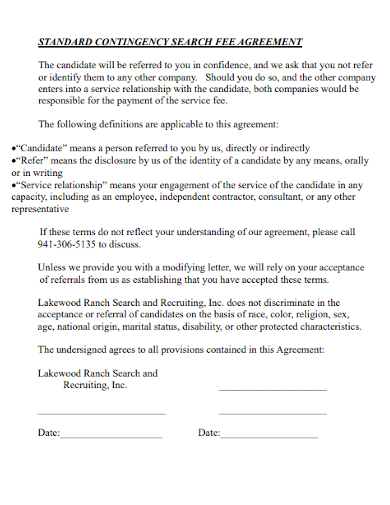 standard contingency search fee recruiting agreement