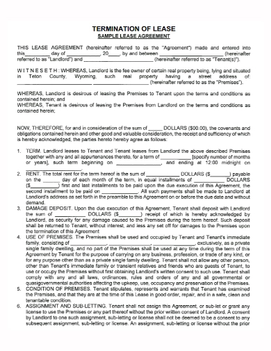 standard termination of lease agreement by tenant