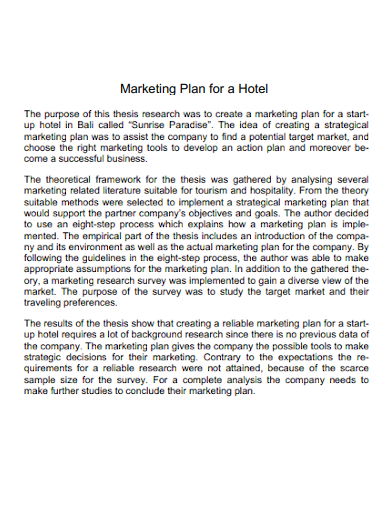 startup marketing hotel plan