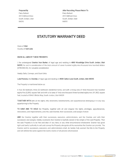 statutory warranty deed template