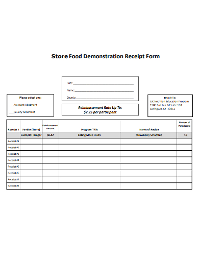 store food demonstration receipt form