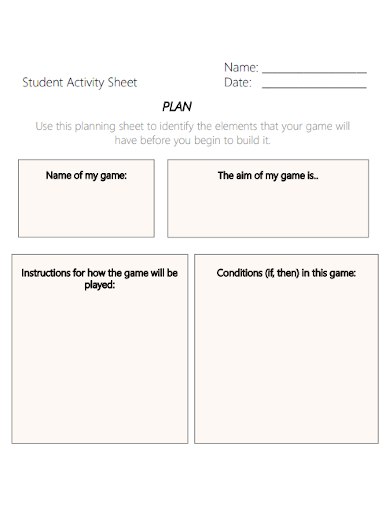 student activity planning sheet