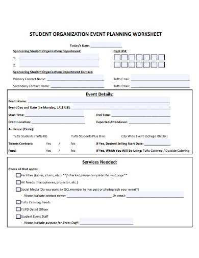 student organization event planning worksheet
