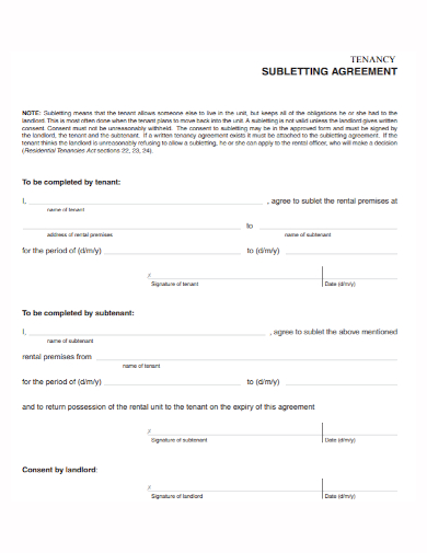 sublet rent tenancy agreement