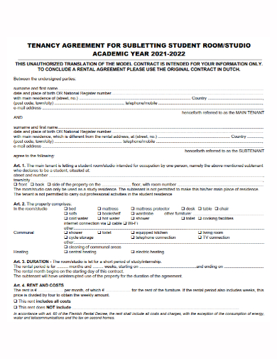sublet student room tenancy agreement
