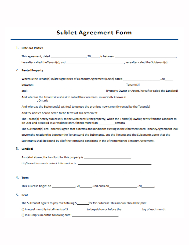 sublet tenancy agreement form