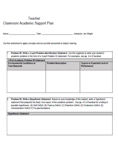 teacher classroom academic support plan