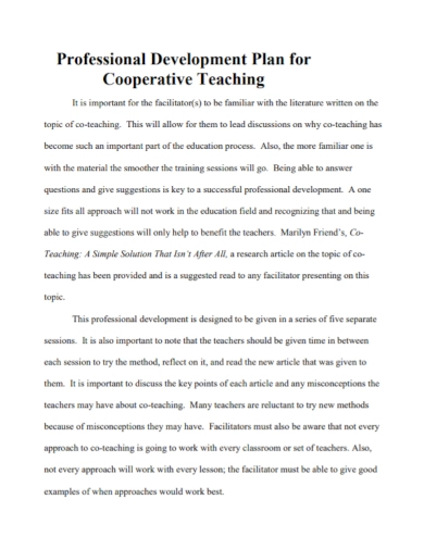 teacher cooperative development plan