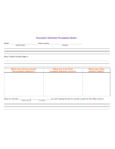 teacher support planning sheet