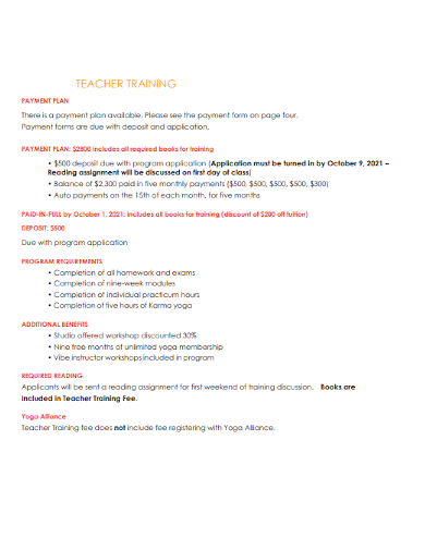 teacher training payment plan