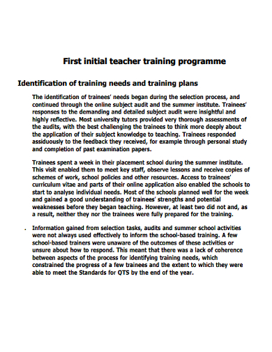 teacher training programme needs and plan