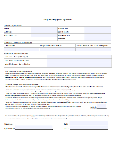 temporary repayment agreement