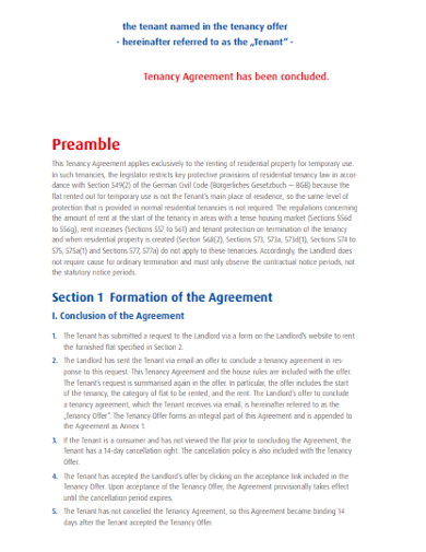 temporary use of furnished flat tenancy agreement
