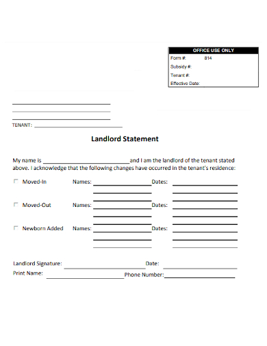 tenant landlord statement form