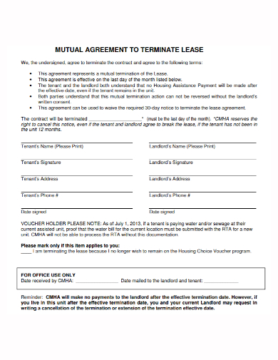 tenant mutual termination of lease agreement