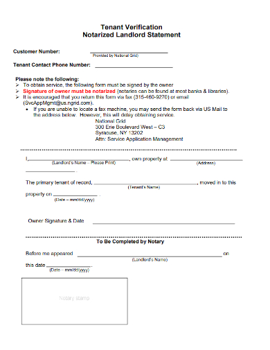 tenant verification notarized landlord statement form