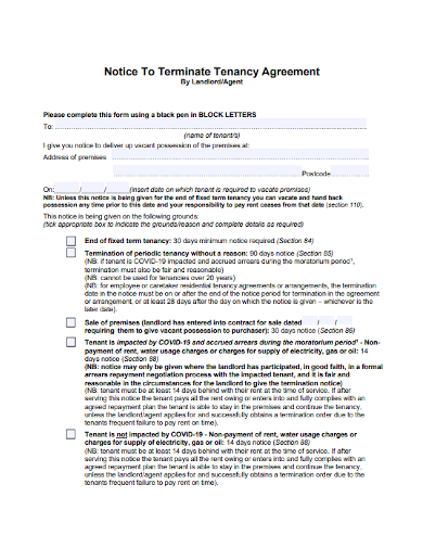 terminate of lease agreement by landlord or agent