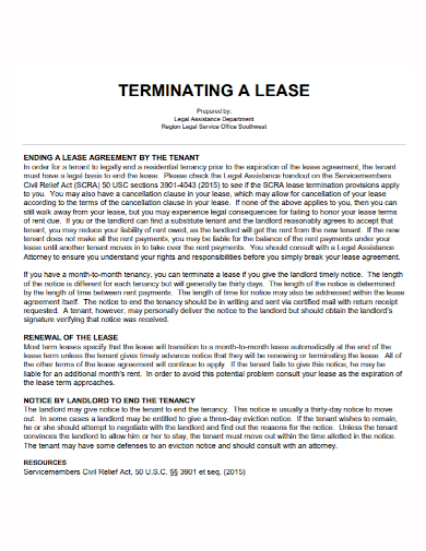 termination of lease agreement by tenant