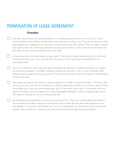 termination of lease agreement checklist by landlord