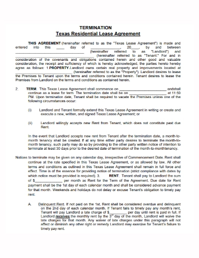 termination of lease agreement by residential tenant