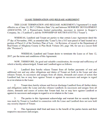 termination of lease release agreement by landlord