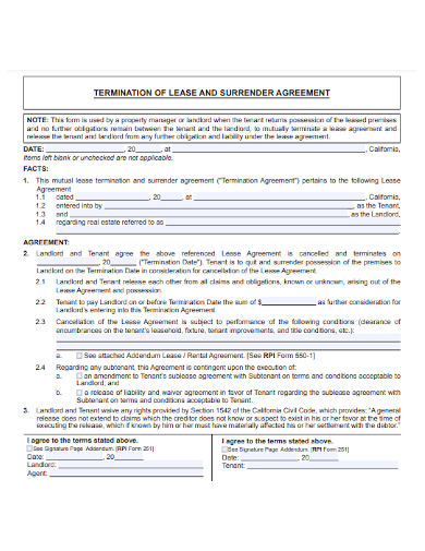 termination of lease surrender agreement by landlord