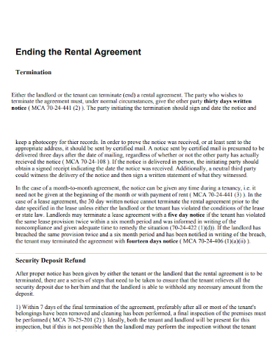 termination of rental lease agreement by landlord