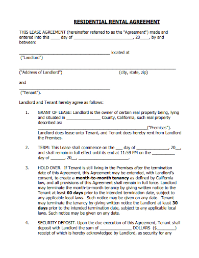 termination of residential rental lease agreement