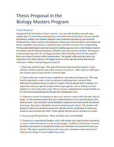 thesis proposal in the biology masters program