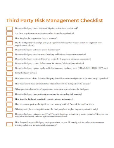 third party risk management checklist