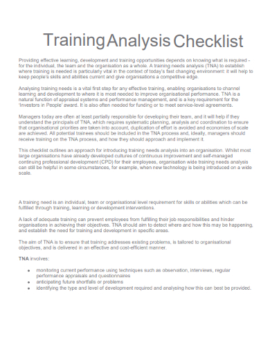 training analysis checklist