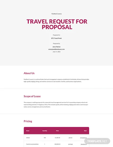 travel request for proposal template