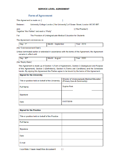 university college service level agreement form