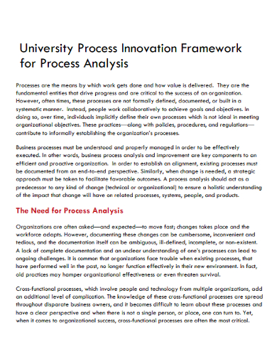 university innovation framework for process analysis