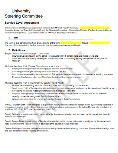 university steering committee service level agreement